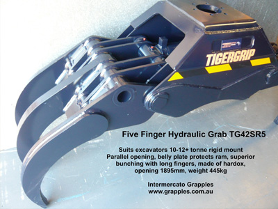 360 degree rotating hydraulic excavator grapple